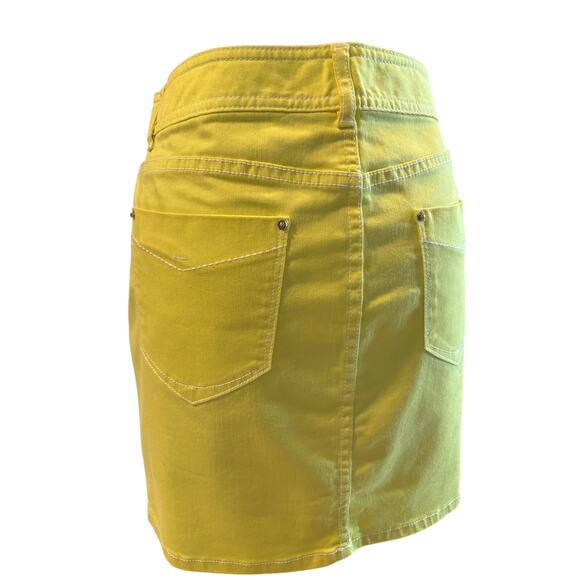 Cache Yellow Lemon Ice Denim Metal Button 5 Packet Skirt New Stretch $98 NWT - Picture 6 of 7